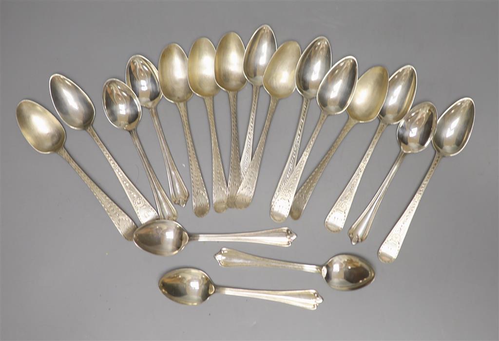 Three sets of six silver teaspoons